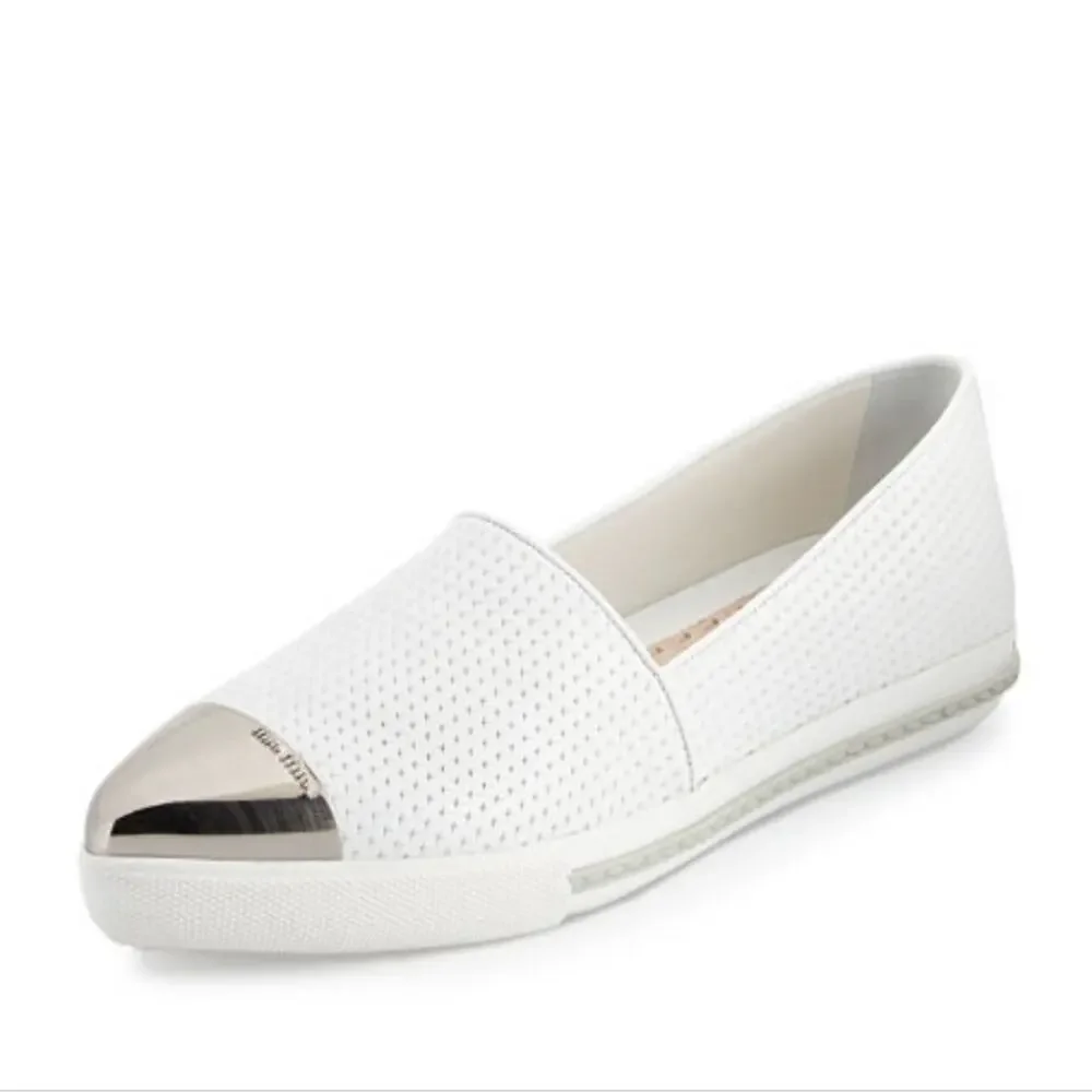 Miu Miu Embossed white metallic silver Leather Cap-Toe loafers 37 us size 6.5‎ 7